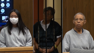 The three suspects accused in the child abuse death case of Aarabella McCormack appear in court in-person for the first time on November 16, 2022. From left to right, Leticia McCormack, Stanley Tom, & Adella Tom.