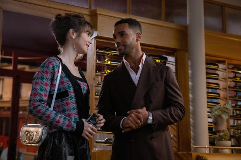 Lily Collins and Lucien Laviscount in Emily in Paris Season 3