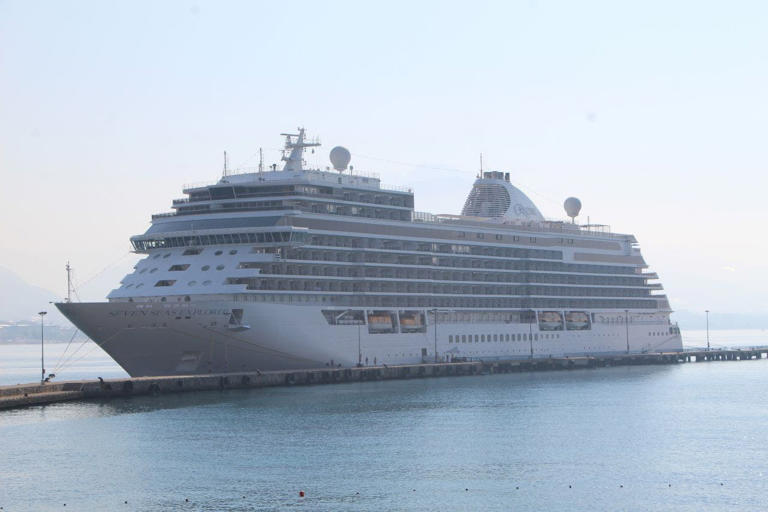 The Marshall Islands flagged cruise ship "Seven Seas Explorer" anchors in Alanya, Antalya, Turkey Sept. 4, 2022. Mert Canturk/Anadolu Agency via Getty Images