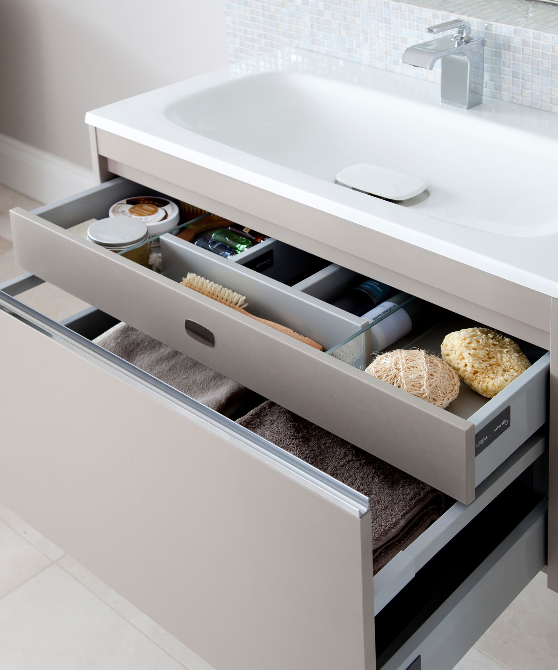 <p>                     Avoid furniture with deep drawers or cupboards in a small bathroom.                   </p>                                      <p>                     ‘At face value, a large under-basin cupboard may look like it offers heaps of storage –space, but often waste a lot of space if the shelves are too far apart because most cosmetics and toiletries are quite small,’ says Deana Ashby.                    </p>                                      <p>                     ‘Narrow-depth drawers or more shelves – installed closer together will give maximum storage potential and make it easier to see – everything at a glance rather than rooting around in the back of the cupboard.’                   </p>