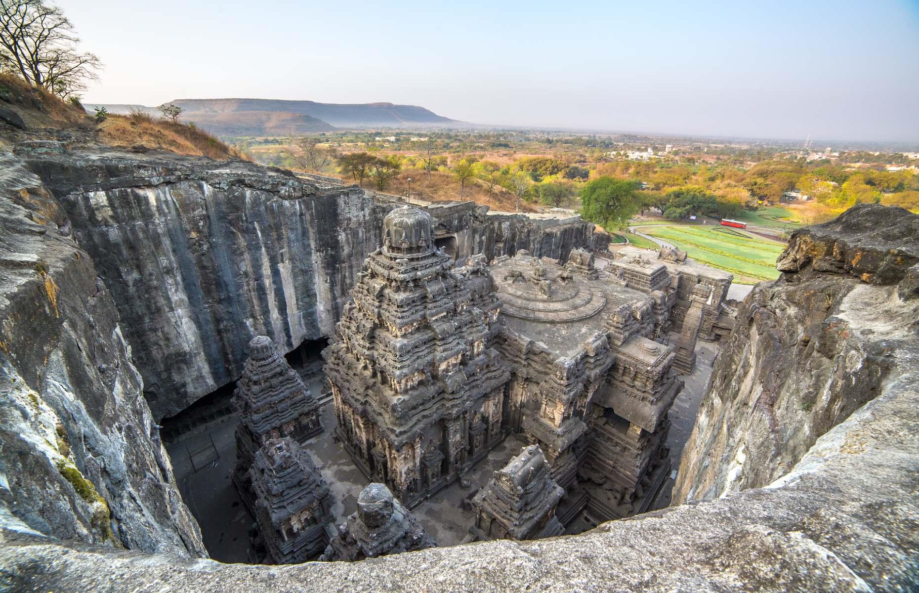 <p>Hindus, Buddhists and Jains have worshiped at the magnificent Ellora Caves for thousands of years. Carved from volcanic basalt stone, the sprawling site was formed somewhere between AD 550 and 750 and is home to Kailasa Temple, the largest rock-cut monument in the world. But with 34 caves in total open to the public, each containing elaborate carvings of gods, flowers and elephants, there are plenty of spots to explore. Take a guided tour from the city of Aurangabad (a 45-minute drive away).</p>