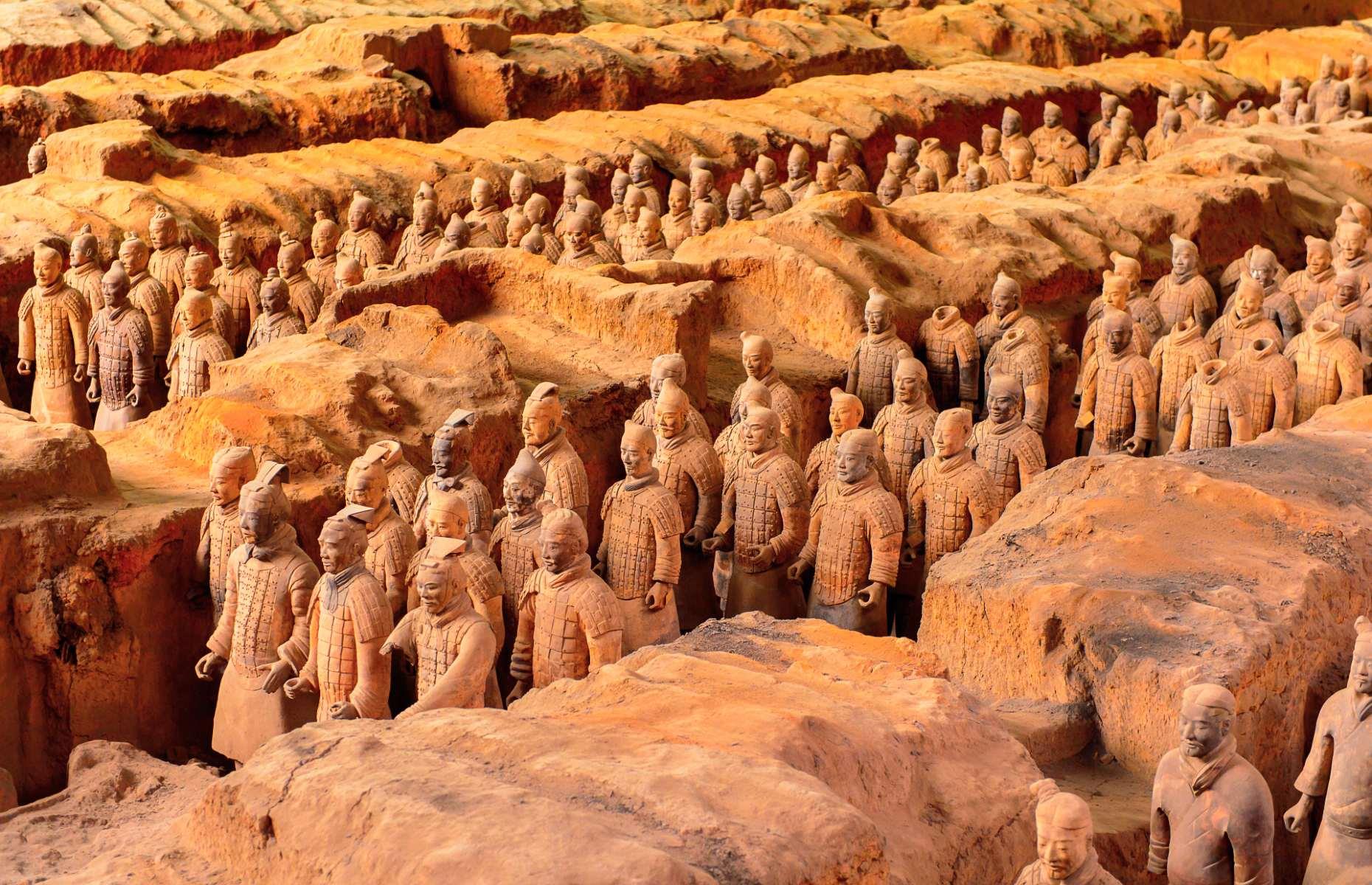 <p>Dating back some 2,200 years, the collection of 8,000 life-size terracotta figures in Xi’an is among China’s most impressive – and intriguing – ancient wonders. Built to represent the troops of the country’s first emperor, Qin Shi Huang, the soldiers were only discovered in 1974, lying in the extensive subterranean vaults beneath the tomb of this enigmatic ruler. Each figure is slightly different and it’s even thought that their facial features were made to represent the workman who created them. It’s difficult to avoid the crowds at this popular site, but it's best to head to the museum when it opens at 8.30am and take a guided tour of the statue-filled pits. </p>