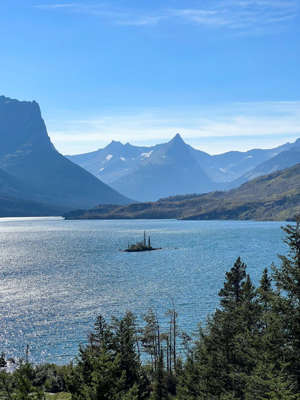 Island in lake in Glacier National Park
