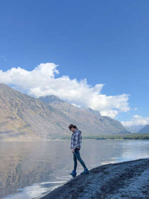 Tamara at the edge of Lake McDonald