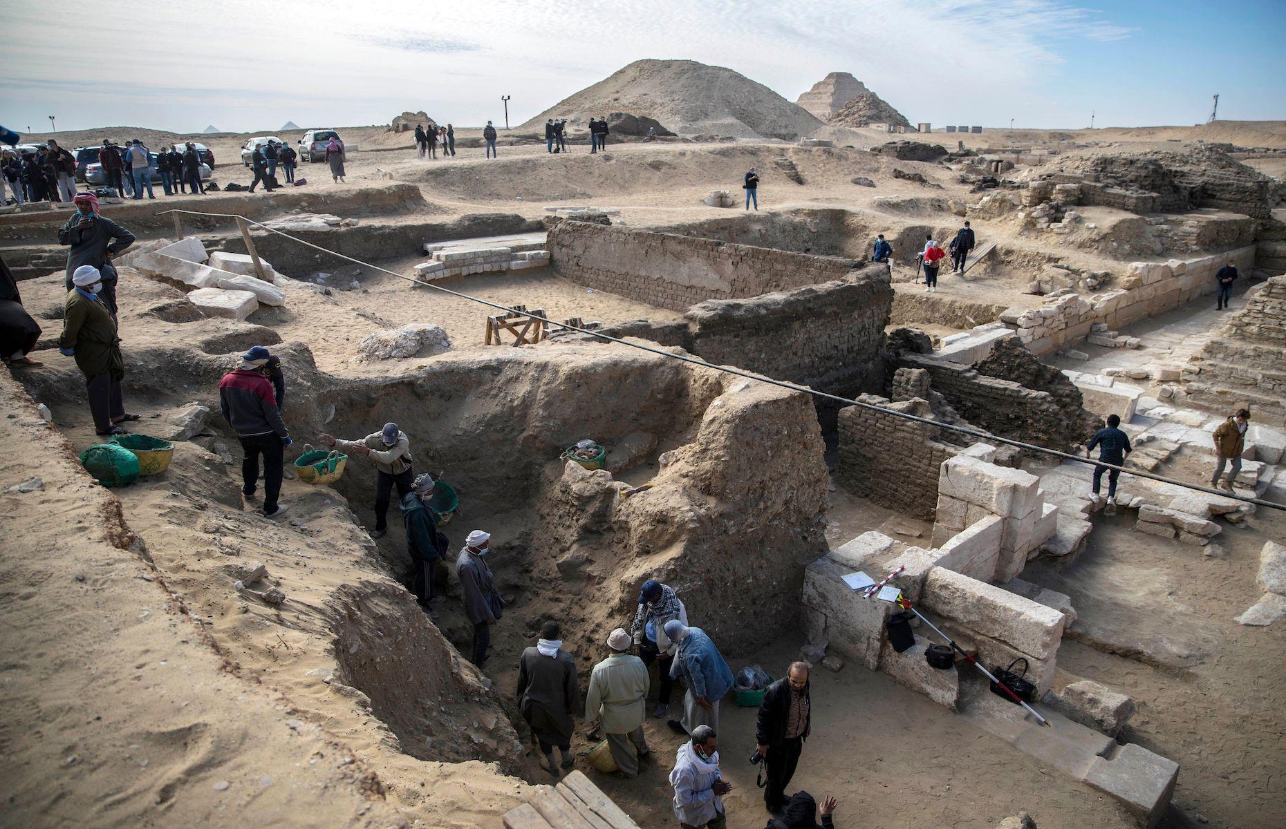 <p>A series of significant new discoveries were made at Saqqara, a vast ancient burial ground south of Cairo known for its stepped pyramid, in January 2021. Archaeologists unearthed <a href="https://abcnews.go.com/International/egypt-unlocks-secrets-saqqara-discovery-temple-sarcophagi/story?id=75322551">the funerary temple of Queen Nearit</a>, a previously unknown wife of King Teti, the first pharaoh of the Sixth Dynasty who ruled between 2323 BC and 2150 BC.</p>