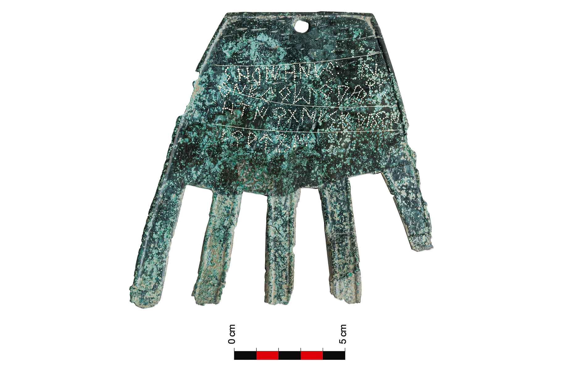 <p>In 2021, archaeologists unearthed <a href="https://news.artnet.com/art-world/hand-of-irulegi-earliest-basque-script-navarre-spain-2210963">this 2,100-year-old bronze relic</a> in Navarre, northern Spain. The Hand of Irulegi once belonged to the Vascones, a late-Iron Age tribe, and was most likely hung over a door for good luck. During its restoration in 2022, a four-line inscription was found etched into the hand – the words are now believed to be the earliest ever written in the Basque language. Before the discovery, it was thought the Vascones were mostly illiterate.</p>