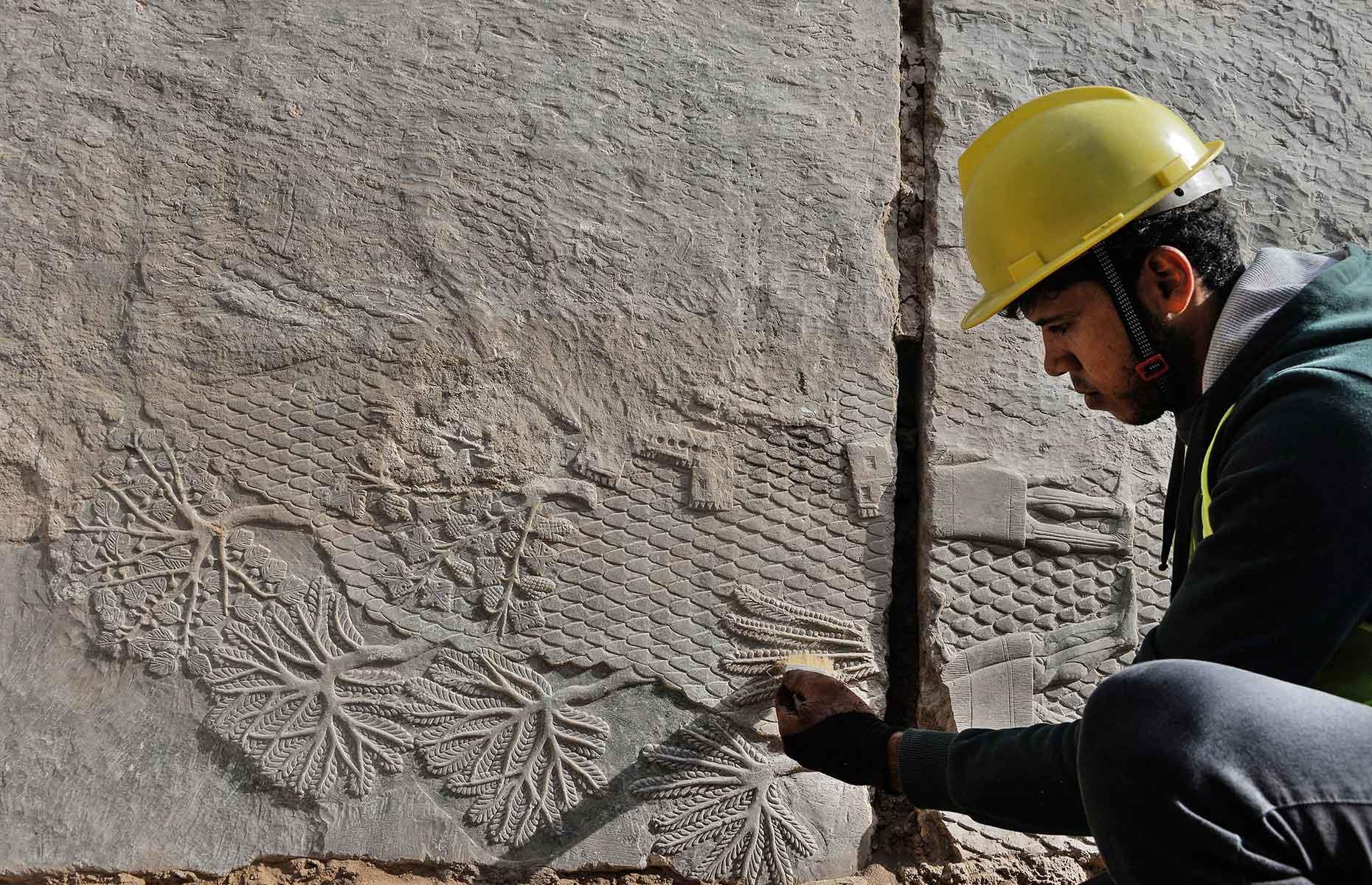 <p>Archaeologists have <a href="https://edition.cnn.com/style/article/iraq-archaeology-excavation-isis-intl-scli/index.html">unearthed Assyrian marble reliefs</a> dating back 2,700 years in Mosul, northern Iraq. The team were rebuilding the Mashki Gate (Gate of God), originally built around 700 BC (then Nineveh), reconstructed in the 1970s but destroyed by ISIS militants in 2016. The astonishingly rare find included seven slabs of marble decorated with ornate carvings of palm trees, pomegranates and Assyrian soldiers firing arrows, and was part of a previously hidden room in King Sennacherib's palace. Buried for millenia, their beautiful preservation means archaeologists can now dig deeper into the Neo-Assyrian Empire's history. </p>