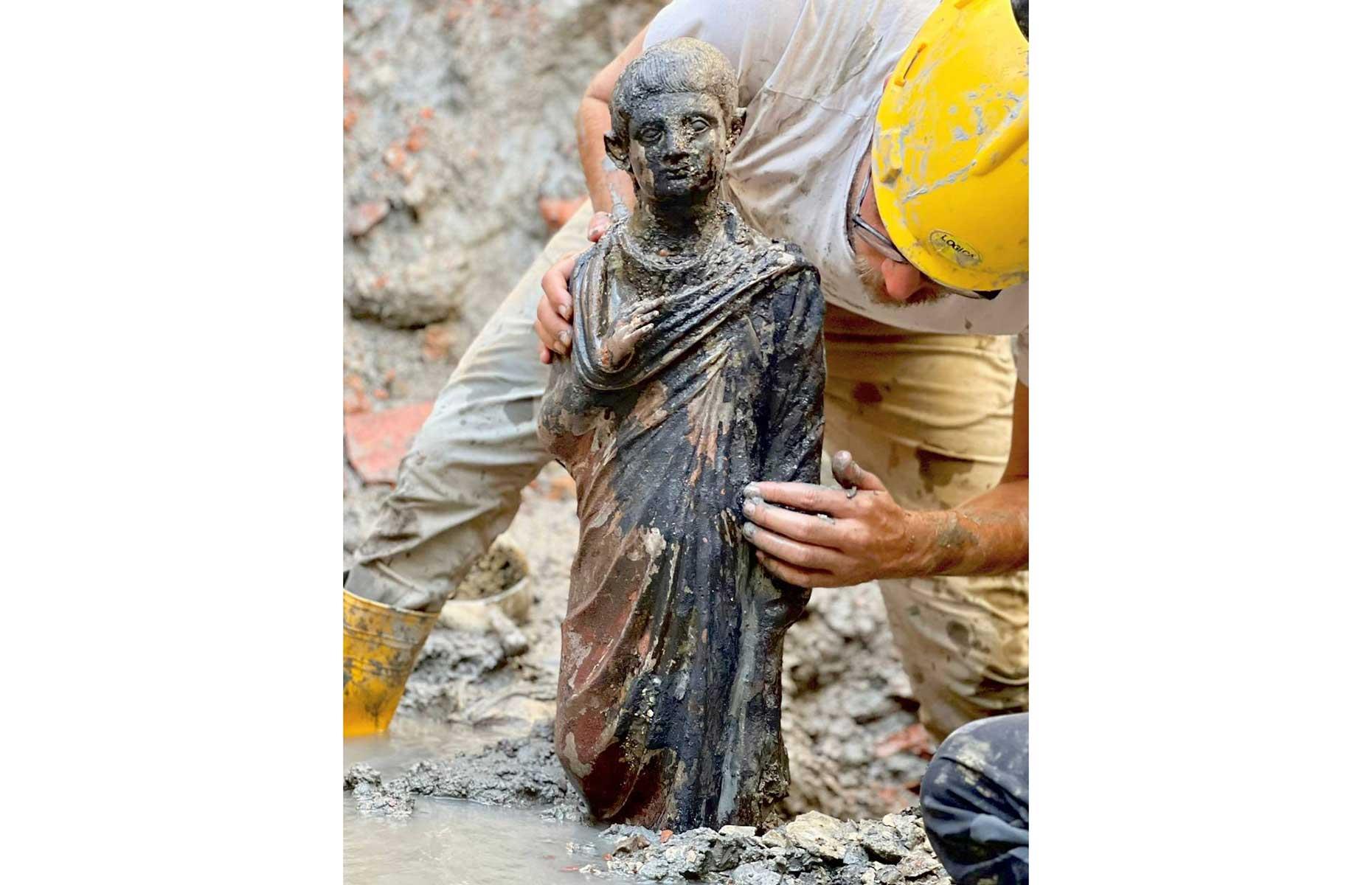 <p>A hoard of 24 Etruscan and Roman bronze statues have been unearthed by archaeologists digging in an ancient religious sanctuary near the village of San Casciano dei Bagni. <a href="https://www.telegraph.co.uk/world-news/2022/11/08/archeologists-italy-find-remarkable-hoard-ancient-bronze-statues/">Dated between the second century BC and the first century AD</a>, they depict gods and replicas of human organs, which had been tossed into the thermal waters by devotees hoping to be healed. According to a local professor, this significant find will "rewrite history", as it provides evidence that the relationship between Etruscans and Romans was closer than previously thought; the two peoples even prayed to deities together. There are plans to turn the site into an archaeological park and display the statues at a new museum. </p>  <p><a href="https://www.loveexploring.com/gallerylist/70876/littleknown-incredible-roman-ruins-around-the-world"><strong>Check out these little-known Roman ruins around the world</strong></a></p>