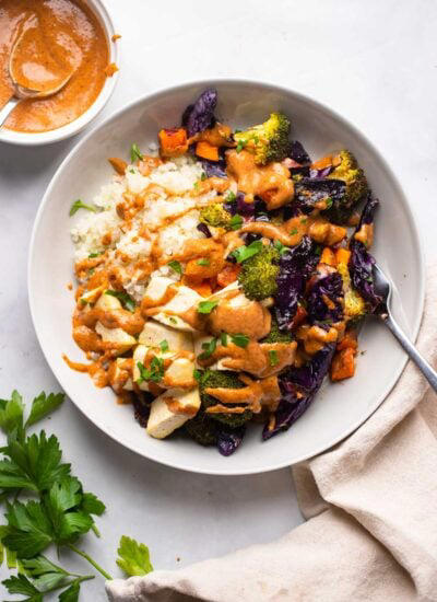 Tofu Power Bowl with Spicy Almond Sauce