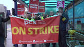 Border force staff hold picket line at Gatwick Airport