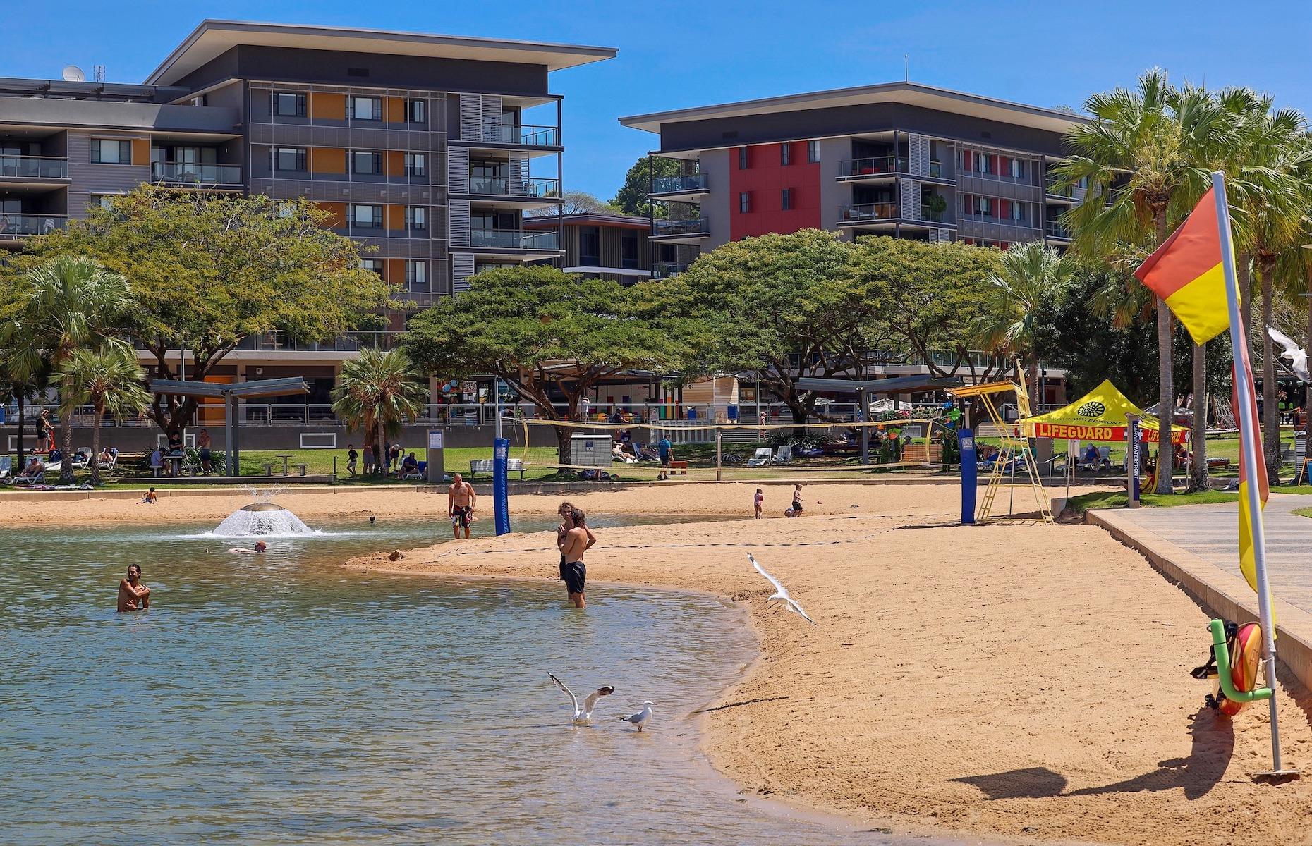 <p>There are plenty of budget-friendly ways to pass the time in this laid-back tropical city. Start with a stroll along <a href="https://www.waterfront.nt.gov.au">Darwin Waterfront</a>, where there's always something happening. It has lovely grassy areas, a promenade, public art installations and a manmade saltwater swimming lagoon and beach – you can swim here for free, though there’s a small charge for the wave lagoon. Look out for a range of free outdoor fitness and wellbeing activities, such as yoga and live music.</p>  <p><a href="https://www.loveexploring.com/galleries/157360/australias-best-beach-hotels-and-resorts?page=1"><strong>Australia's best beach hotels and resorts</strong></a></p>