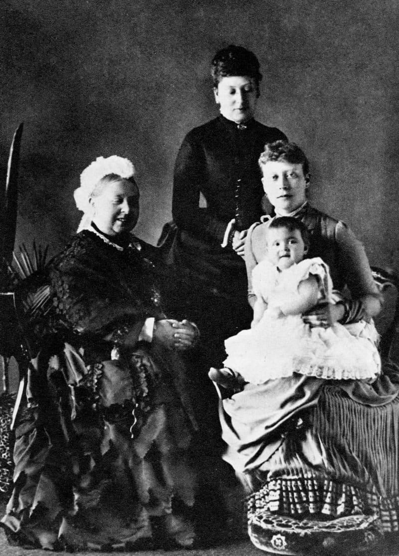 <p>Princess Victoria of Hesse and by Rhine was the eldest daughter of Princess Alice and Louis IV of Hesse and by Rhine. In 1884, she married Prince Louis of Battenberg, a royal navy officer. Their eldest child, Princess Alice, was the mother of Prince Philip! In this photo, the German princess is seen at right with Philip's mother as a baby, Queen Victoria at left, and Princess Alice in the back — capturing four generations of royalty.</p>