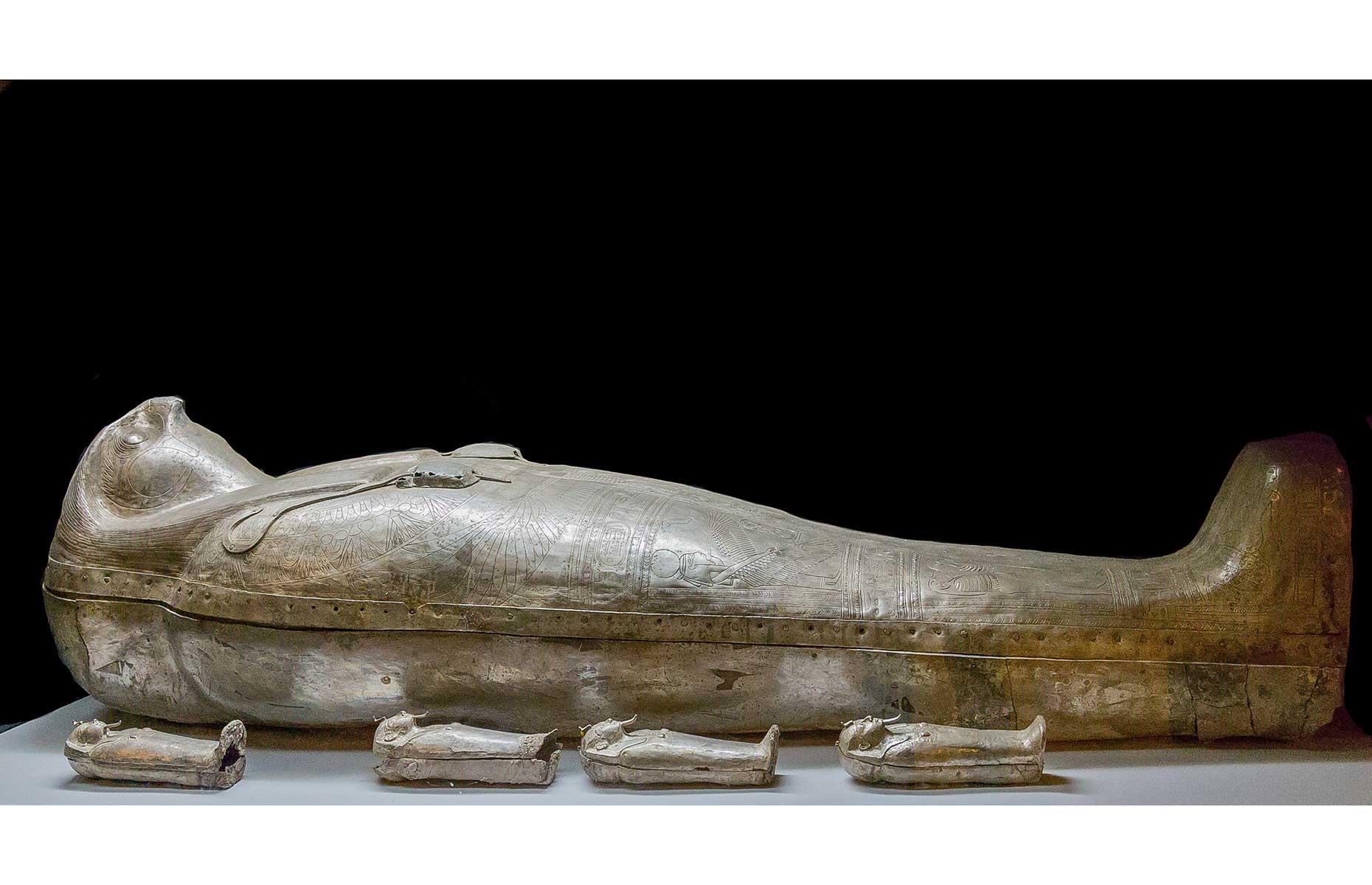 <p>This striking silver coffin is arguably the most famous of the Tanis Treasures. The priceless coffin contained the mummy of Shoshenq II, a 22nd Dynasty pharaoh <a href="http://www.touregypt.net/featurestories/sheshonqii.htm">unknown until Montet's discovery</a>. Unusually, the coffin uses a falcon instead of the king's head, and the miniatures surrounding his coffin contained his organs – a stark contrast to the canopic jars more commonly used.</p>  <p><a href="https://www.loveexploring.com/galleries/155662/the-secrets-and-mysteries-of-stonehenge?page=1"><strong>Discover the secrets of Stonehenge</strong></a></p>