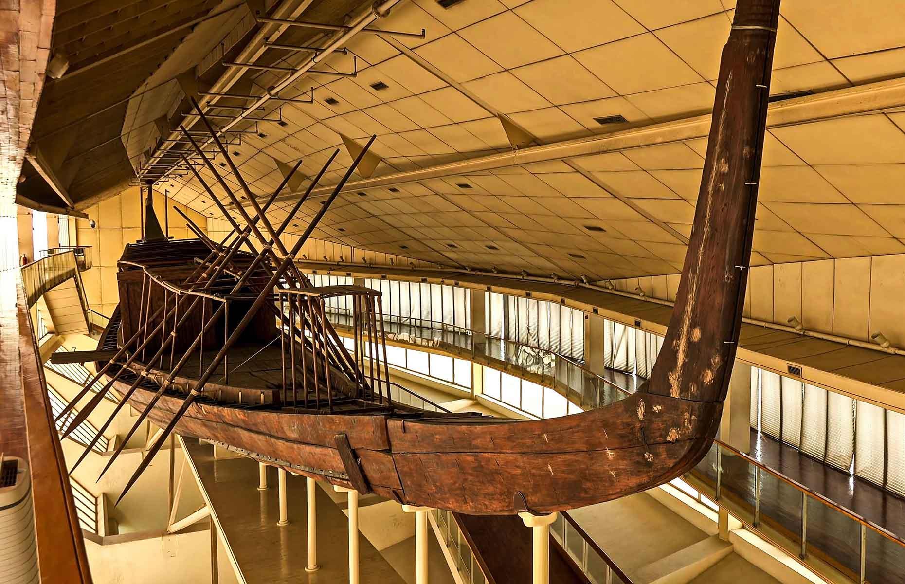<p>In 1954, a dismantled wooden ship was discovered buried next to the pyramid – a common inclusion as ancient Egyptians believed these vessels would transport their kings to the afterlife. As the pharaoh was believed to be the earthly representation of Ra, the sun god, they were called solar boats. Until 2021, Khufu's ship was housed in its very own Solar Boat Museum, not far from where it was first discovered, but it has now been moved to the new Grand Egyptian Museum, set to open to the public in early 2023.</p>  <p><a href="http://bit.ly/3roL4wv"><strong>Love this? Follow our Facebook page for more features on ancient discoveries and travel inspiration</strong></a></p>