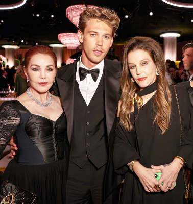 Priscilla Presley, Austin Butler and Lisa Marie Presley posed for a photo together at the 2023 Golden Globes on Jan. 10. The Presleys were thrilled at Austin’s Best Actor in a dramatic movie win for playing Elvis.