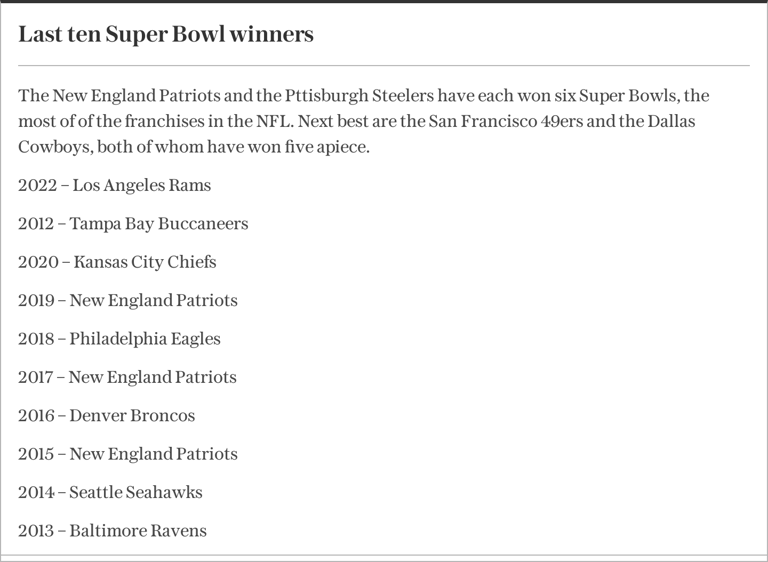 last ten super bowl finals