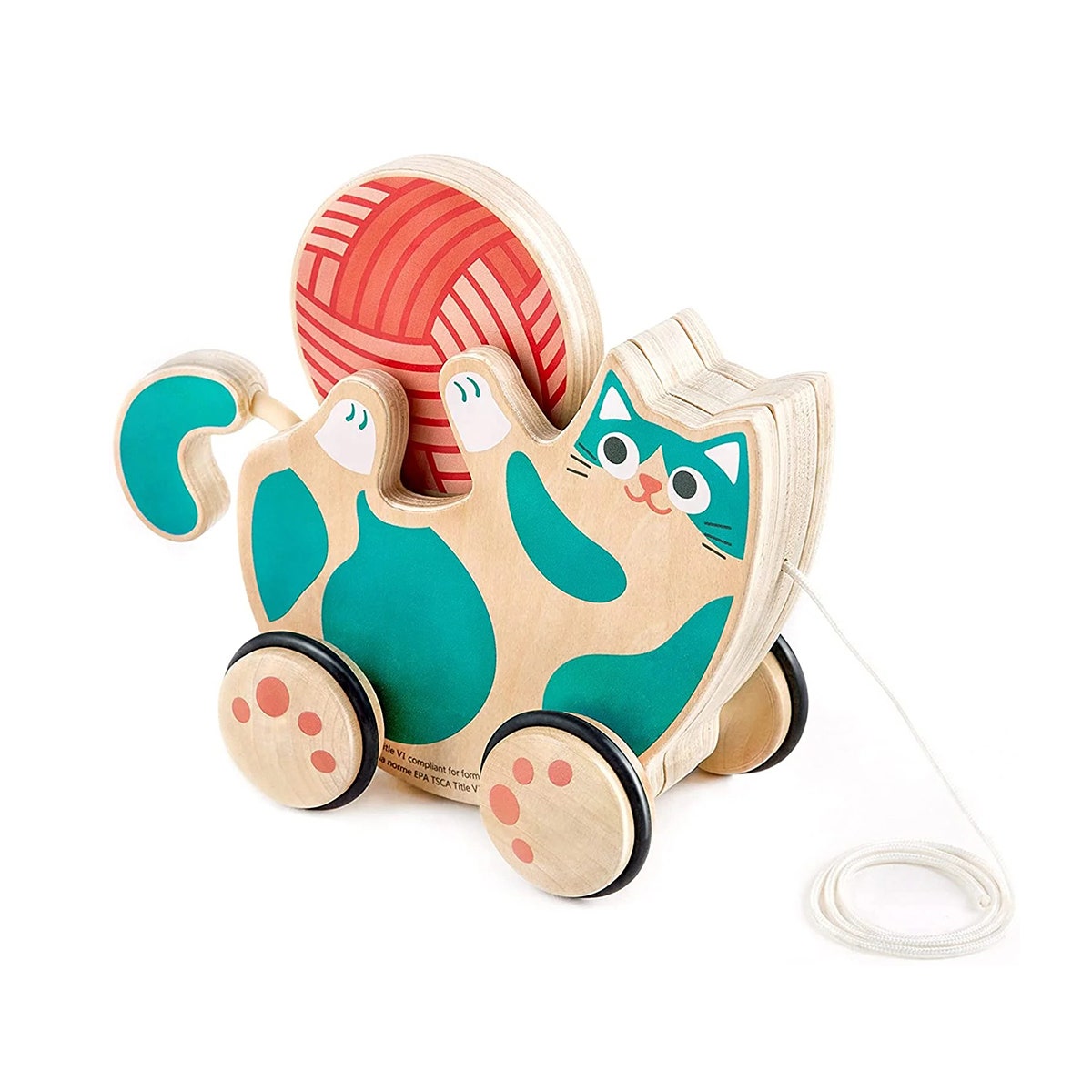 When in doubt, snag a pull toy (that essentially doubles as a push toy) to help encourage movement and coordination. Hape makes a series of animal-themed ones that have hidden talents, like this cat whose yarn ball bobbles up and down with every step. $25, Hape. <a href="https://toys.hape.com/products/e0366">Get it now!</a>