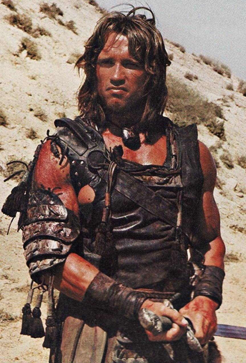 <p>Arnold Schwarzenegger stars in <i>Conan the Barbarian</i>. The 1982 film allocated $3 million to build nearly 50 sets. </p> <p>Approximately 200 Construction workers and artists from all over Europe were recruited for filming. Schwarzenegger and other actors did most of their stunts. The weapons were made lightweight to replicate the Medieval-style combat scenes easier. </p>