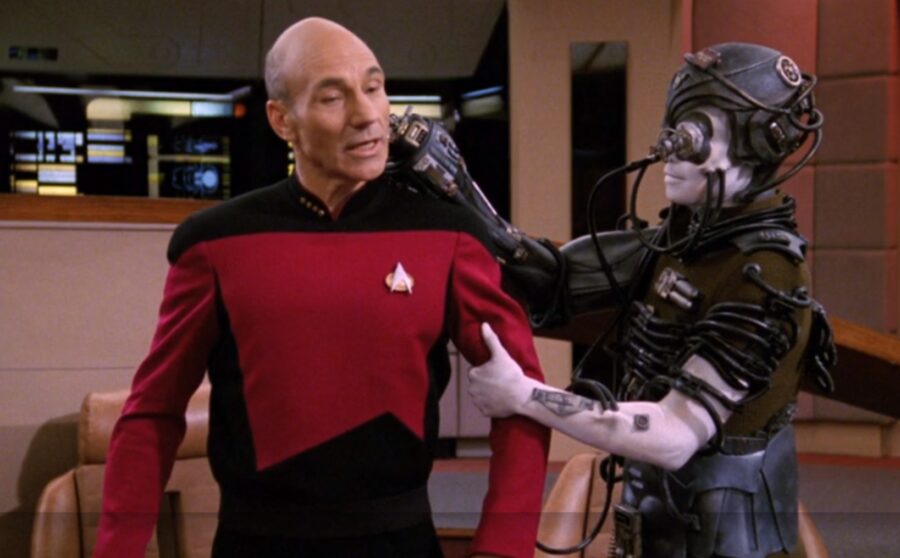 A Borg drone capturing Picard in “The Best of Both Worlds” – Star Trek: The Next Generation S3 E26