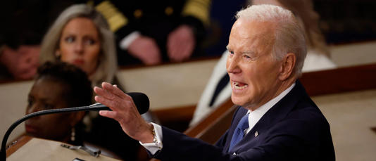 WASHINGTON, DC - FEBRUARY 07: U.S. President Joe Biden delivers the State of the Union address to a joint session of Congress at the U.S. Capitol on February 07, 2023 in Washington, DC. The speech marks Biden’s first address to the new Republican-controlled House. [Photo by Chip Somodevilla/Getty Images)