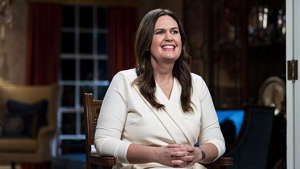 Sarah Huckabee Sanders, governor of Arkansas, speaks while delivering the Republican response to President Biden's State of the Union address in Little Rock, Arkansas, US, on Tuesday, Feb. 7, 2023. Al Drago/Bloomberg via Getty Images