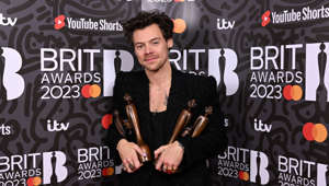 Harry Styles with his BRITs haul