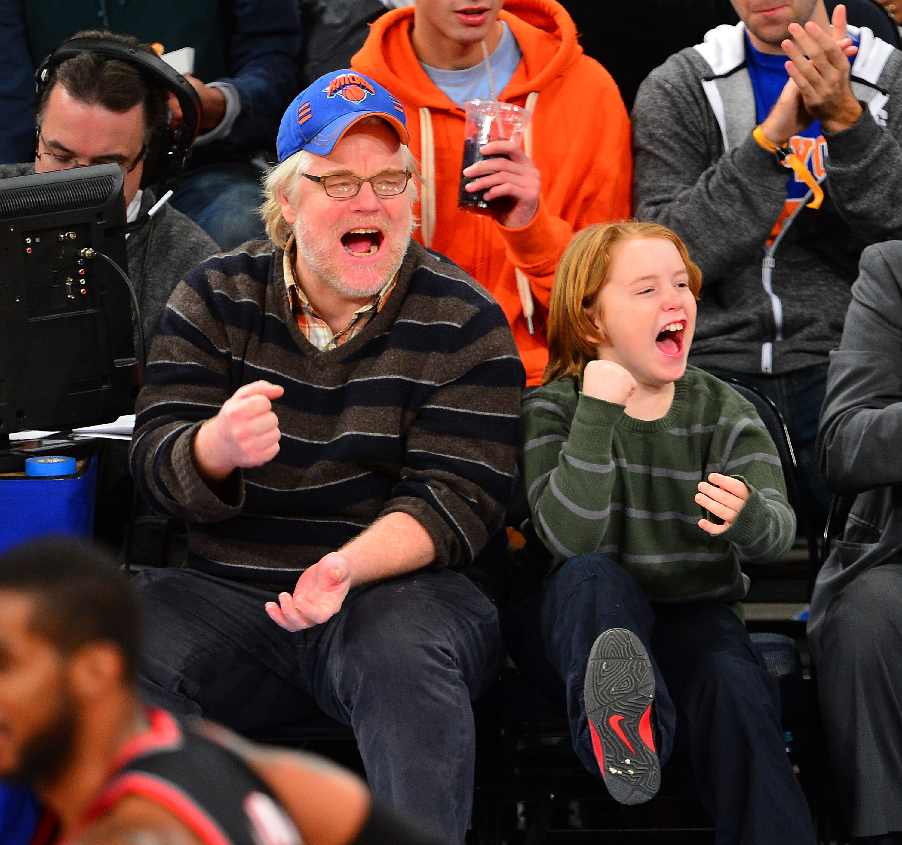 <p>Oscar winner Philip Seymour Hoffman had a blast with then-9-year-old son Cooper Hoffman -- whose mom is theater artistic director Mimi O'Donnell -- at a Portland Trail Blazers vs. New York Knicks NBA game at Madison Square Garden in New York City on Jan. 1, 2013. Philip tragically died at 46 from an accidental drug overdose just a year later. Keep reading to see Cooper as he follows in his dad's footsteps...</p>