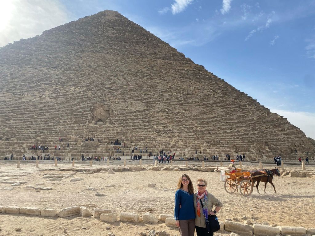 <p><em>Maggie McKneely of Pink Caddy Travelogue</em></p> <p>It's no question that the Great Pyramid of Giza is of the most famous landmarks in the world. The colossal structure of stone that rises from the Egyptian desert outside of Cairo is the last of the seven Wonders of the Ancient World still standing.</p> <p>While the pyramid complex consists of three separate pyramids, the Sphinx, and a handful of smaller tombs, the Great Pyramid is the largest and oldest of the structures. It was built to be the tomb of the Pharaoh Khufu around 2500 BC. It was the tallest manmade structure in the world for over 3800 years!</p> <p>The Great Pyramid consists of 2.3 million blocks, weighing about 2.5 tons. Most blocks are limestone. Originally, all three pyramids were also covered in alabaster, but over time, the alabaster was removed by either thieves or for use in other construction projects, and the only alabaster that remains is at the very top.</p> <p>A common myth about the pyramids is that enslaved people built them, but recent discoveries have shown that hired workers did most labor. Archaeologists discovered tombs around the pyramids explicitly constructed for these workers, indicating that they were well-respected for their dedication to the pharaoh.</p> <p>While a little touristy and overrun by vendors, getting to marvel in person at the feat of human engineering that is the Great Pyramid is a once-in-a-lifetime must-do and should be part of any <a href="https://pinkcaddytravelogue.com/7-day-egypt-itinerary/" rel="noreferrer noopener">Egypt itinerary</a>!</p>