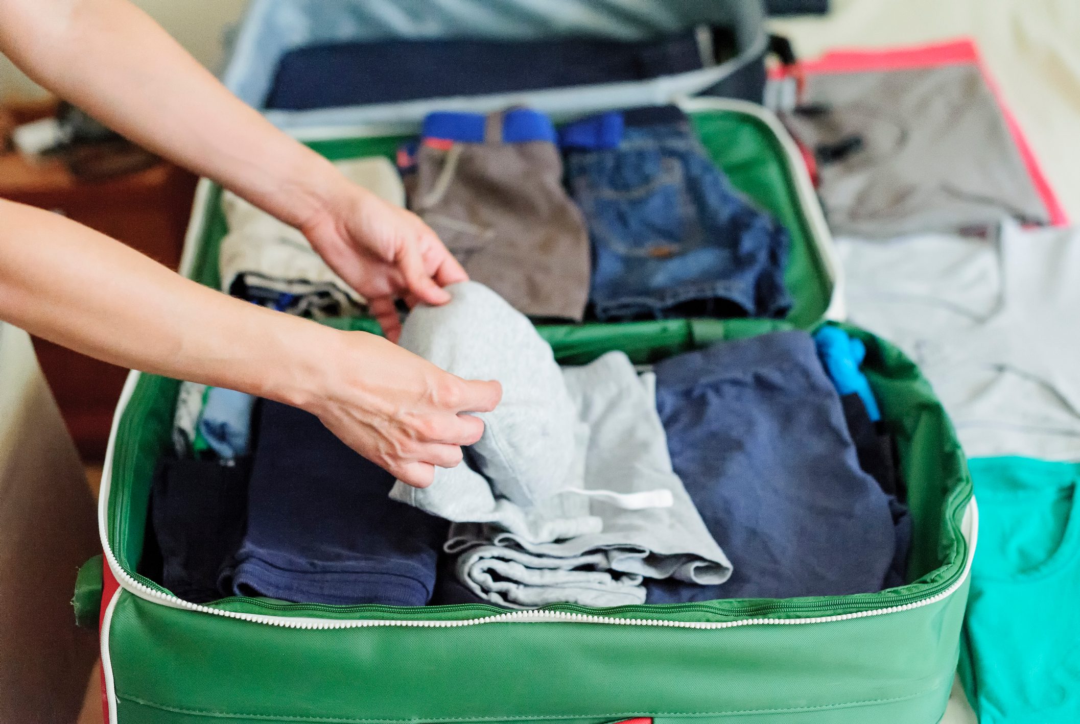 <p>Because you don't want to have to <a href="https://www.rd.com/article/steam-or-iron-your-clothes/" rel="noopener noreferrer">iron or steam</a> your clothes when you get to your destination (and you definitely don't want to make room for the travel-size devices), make sure you pack clothing items that will travel well—that means no linens or cotton twills that wrinkle easily. Wrinkle-resistant knits and stretchy fabrics are great choices.</p> <p>Wondering <a href="https://www.rd.com/list/shouldnt-wear-on-airplane/" rel="noopener noreferrer">what to wear on a plane</a>? Layer and wear your bulkiest items, when possible. Choose travel-ready, comfortable fabrics, like the ones in this <a href="https://lunya.co/products/womens-the-travel-kit" rel="noopener noreferrer">travel kit</a> (bonus if they encourage blood flow). If you're taking a long trip, look for fabrics that are odor-resistant and quick drying as well so you can wear them more than once and rinse them out in your hotel sink.</p> <p class="listicle-page__cta-button-shop"><a class="shop-btn" href="https://lunya.co/products/womens-the-travel-kit">Shop the Travel Kit</a></p>