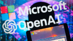 Microsoft and OpenAI seen on screen with Bing search engine app on mobile in this photo illustration, on 10 January 2023, in Brussels, Belgium. Jonathan Raa/NurPhoto via Getty Images