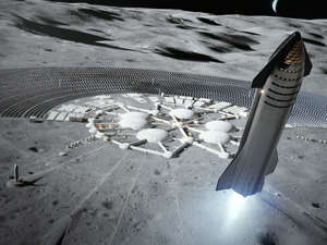 An artist's impression of a Starship landing on the moon. SpaceX