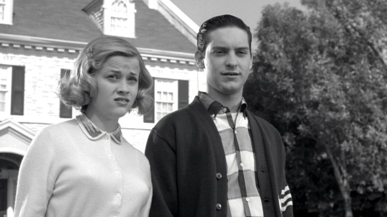 <p>                     Siblings Jennifer (Reese Witherspoon) and David (Tobey Maguire) are transported to the black-and-white world of the fictional sitcom, <em>Pleasantville,</em> when a TV repairman (Don Knotts) offers them an escape from the complexities of modern life. Trapped in the picturesque, yet conservative town, Jennifer and David attempt to get back to the real world, but only after fixing the community’s problems.                   </p>                                      <p>                     It is hard to imagine anyone else besides Tobey Maguire playing David in the 1998 Gary Ross satirical comedy, <em>Pleasantville</em>. One of Maguire’s most charming and heartfelt performances, the movie sees the young actor in some surprisingly meaningful and emotional conversations, especially with Joan Allen and William H. Macy, along the way.                   </p>