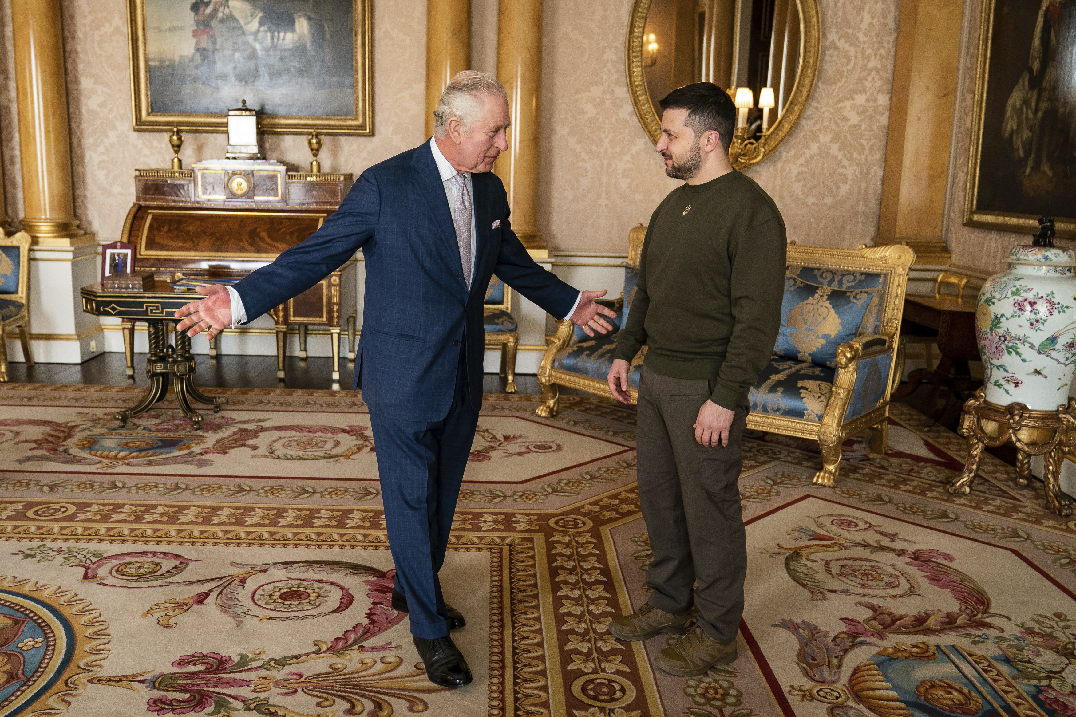 <p>King Charles III welcomed Ukraine's President Volodymyr Zelenskyy to Buckingham Palace in London on Feb. 8, 2023. It marked the Ukraine leader's first visit to the U.K. since Russia's war with his country began nearly a year earlier.</p>
