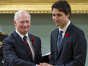 Then-governor general David Johnston shakes hands with Justin Trudeau after Trudeau was sworn in as prime minister at Rideau Hall in Ottawa on Nov. 4, 2015. 