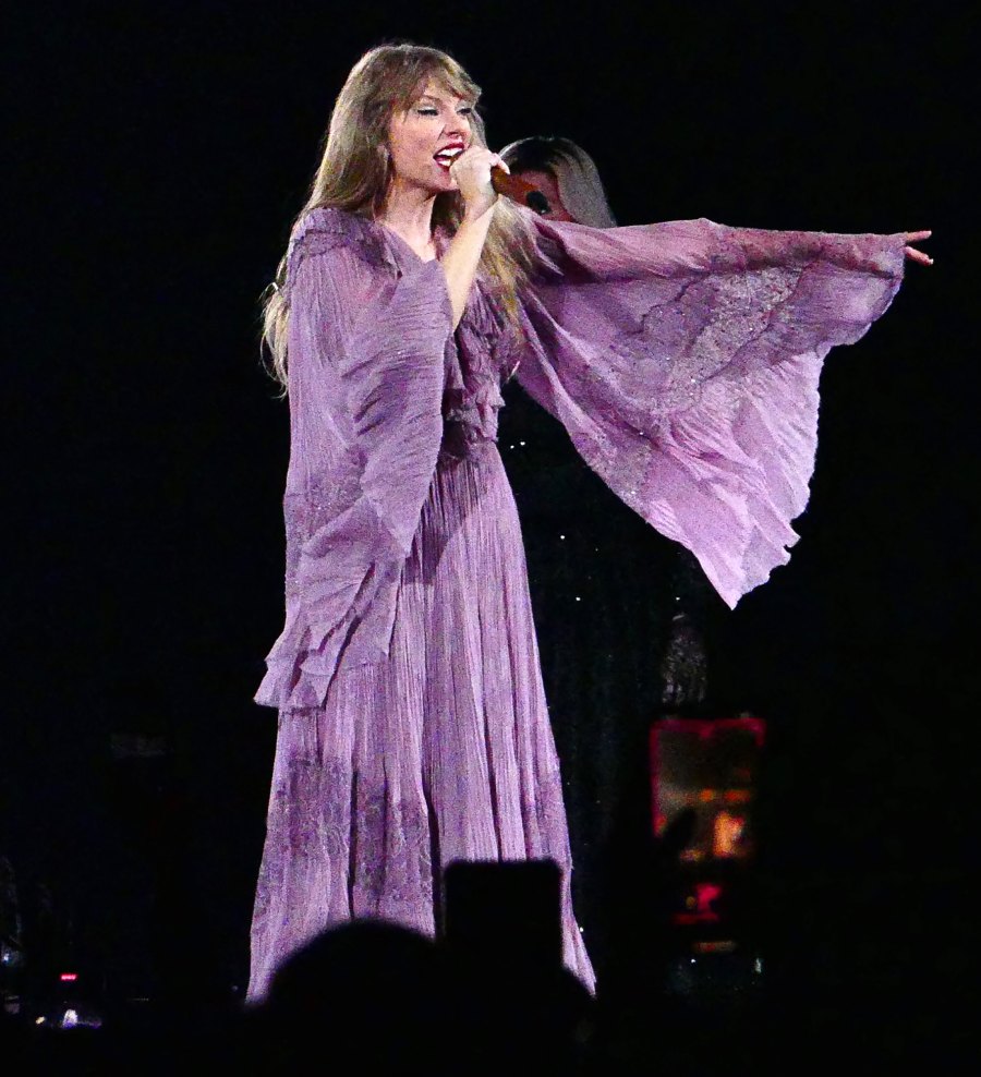 <p>Swift’s flowy purple dress makes the perfect outfit to transition into her Folklore era.</p>