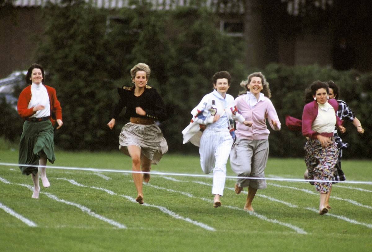 <p>Royals typically don't make it a habit of running barefoot across lawns at their children's schools, let alone wearing a dress! However, Princess Diana was not known to stick to the rules of the royal household. </p> <p>Here, she is sprinting alongside the other mothers, hoping to win a race at her son, Prince Harry's, school function.</p>