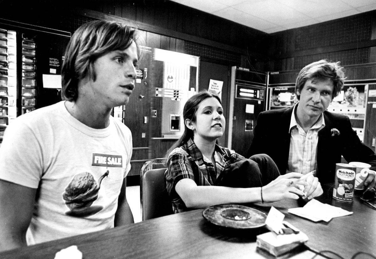<p>The epic space opera <i>Star Wars </i>premiered in 1977. No one knew that it would pave the way for an entire franchise, one of the most beloved in the world. </p> <p>The three stars, Mark Hamill, Carrie Fisher, and Harrison Ford, can be seen here doing an interview during their press tour in Denver, Colorado.</p>