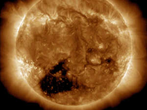 A video from NASA's Solar Dynamics Observatory shows the massive hole in the sun's atmosphere. NASA/Solar Dynamics Observatory