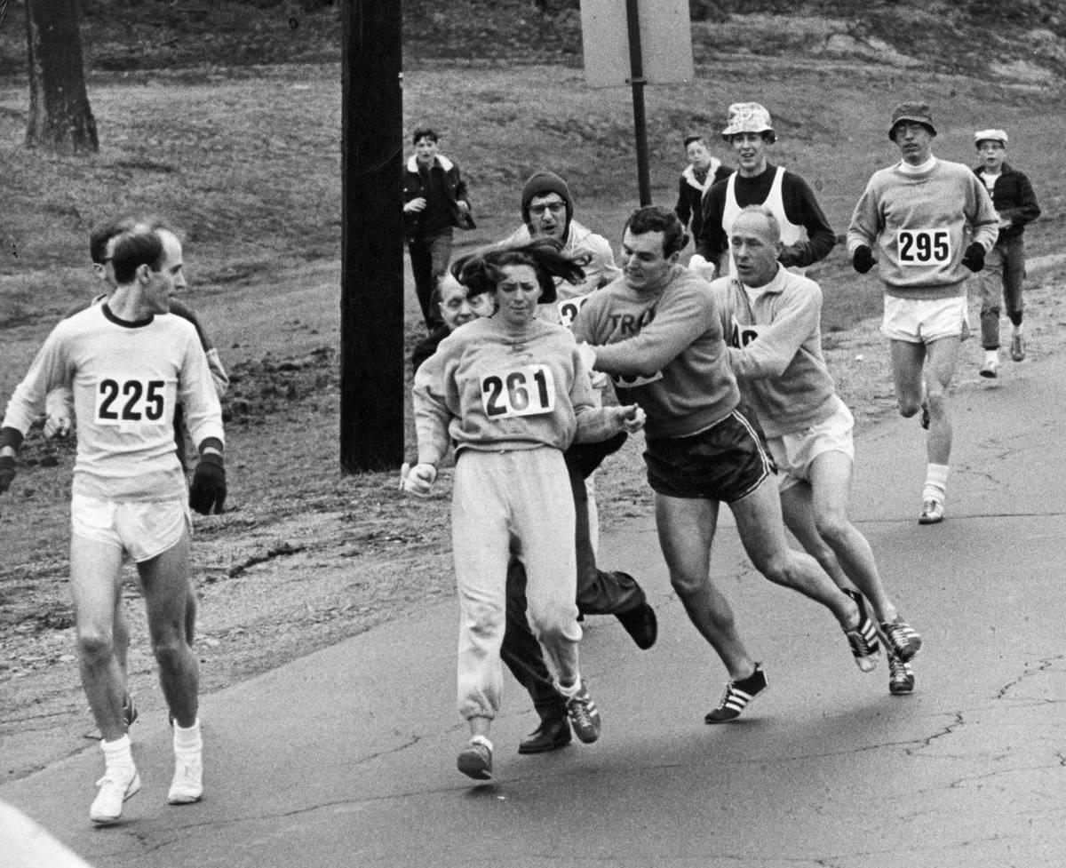 <p>With a love for running, Katherine Switzer did something no woman dared to do in 1967 -- she ran alongside the men in the Boston Marathon. </p> <p>At first, no one realized she was a woman. Then, jock Semple noticed who she was and tried to rip her number off her shirt. It didn't work, and Switzer became the first woman to officially run the Boston Marathon.</p>
