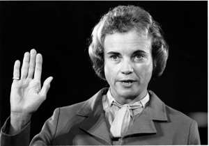 Supreme Court nominee Sandra Day O'Connor raises her right hand to be sworn in before the Senate Judiciary Committee on Capitol Hill in Washington, D.C., on Sept. 9, 1981.