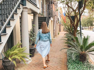 Walk down Jones Street, the most beautiful street in America, to see the cherry blossoms blooming during April in Savannah.