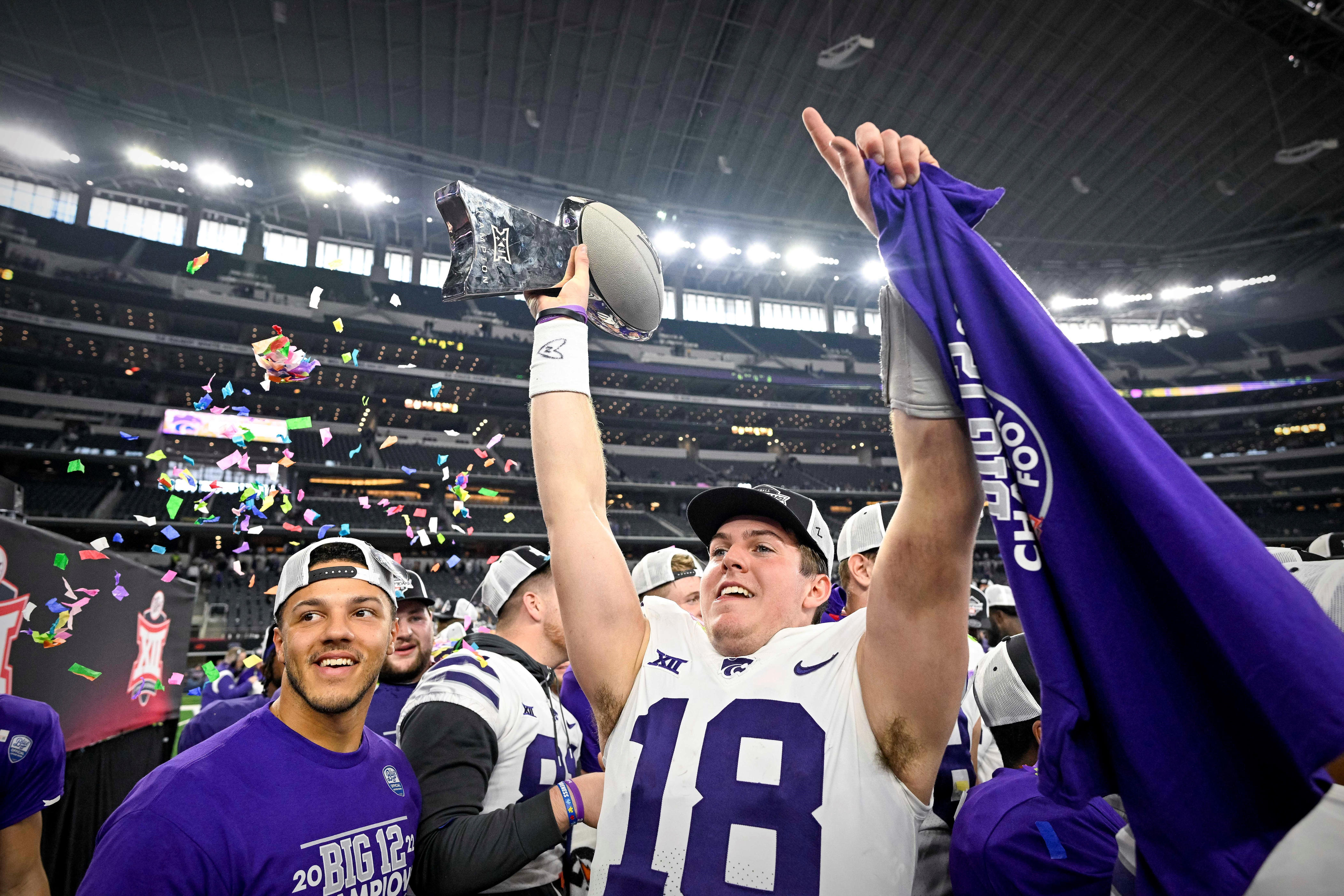 Kansas State football freshman Avery Johnson locked and loaded for his