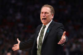 DETROIT, MI - MARCH 18: Head coach Tom Izzo of the Michigan State Spartans reacts during the first half against the Syracuse Orange in the second round of the 2018 NCAA Men's Basketball Tournament at Little Caesars Arena on March 18, 2018 in Detroit, Michigan. (Photo by Gregory Shamus/Getty Images)