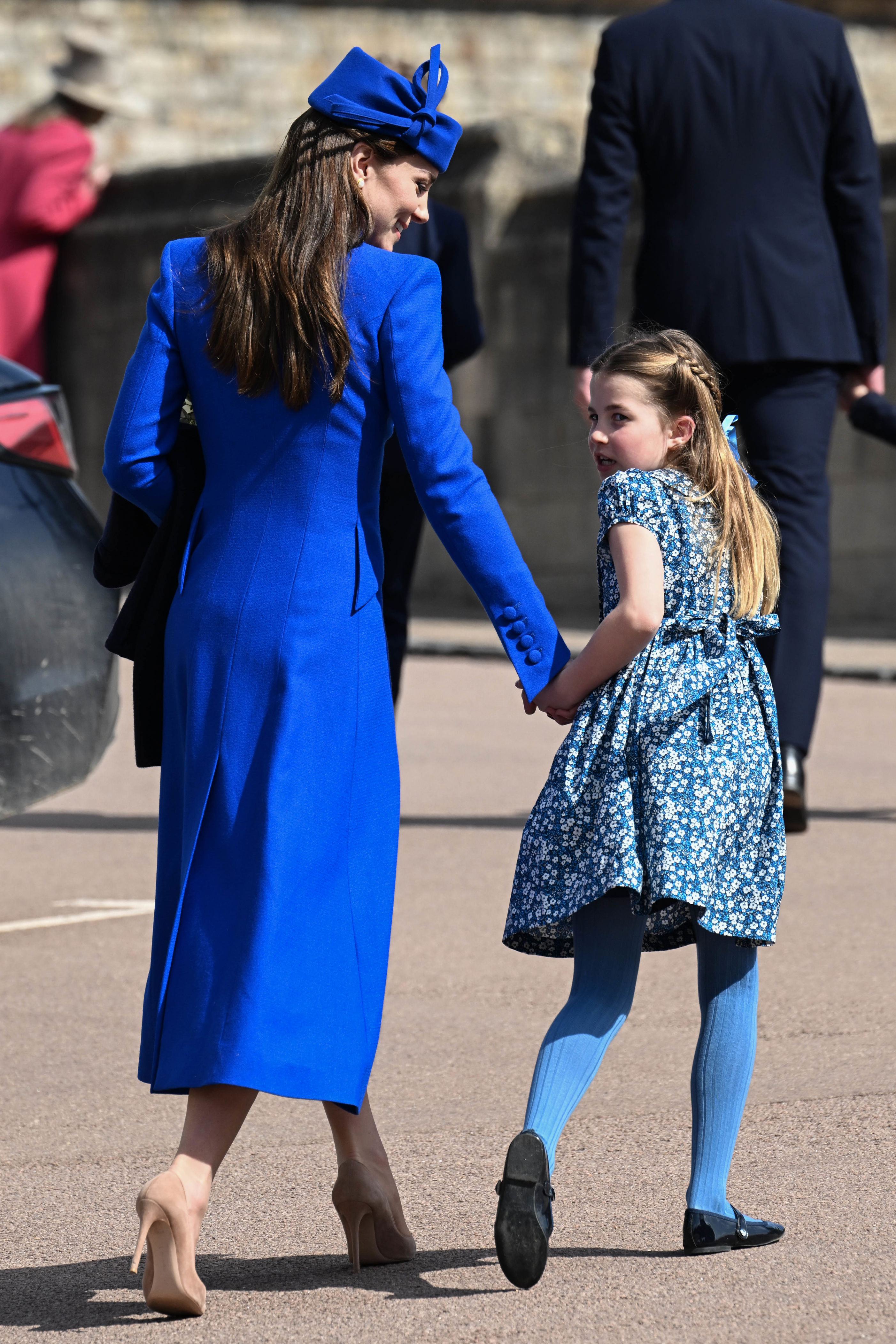 <p>Princess Kate linked up with her daughter, Princess Charlotte, following the Easter Mattins Service at St. George's Chapel at Windsor Castle in England on April 9, 2023.</p>