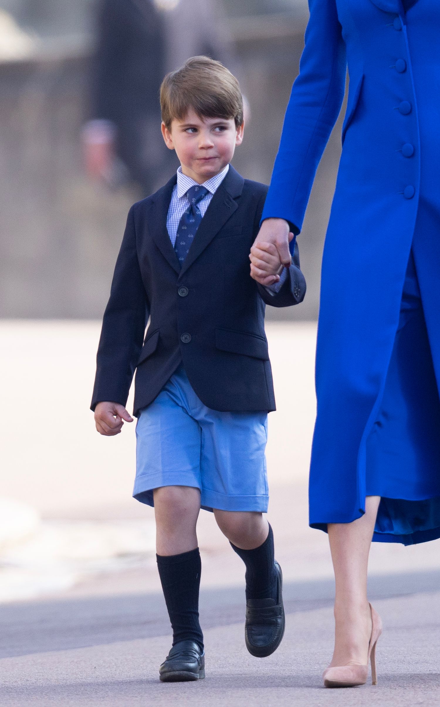 <p>Prince Louis made a funny face on his way to the Easter Mattins Service at St. George's Chapel at Windsor Castle in England on April 9, 2023.</p>