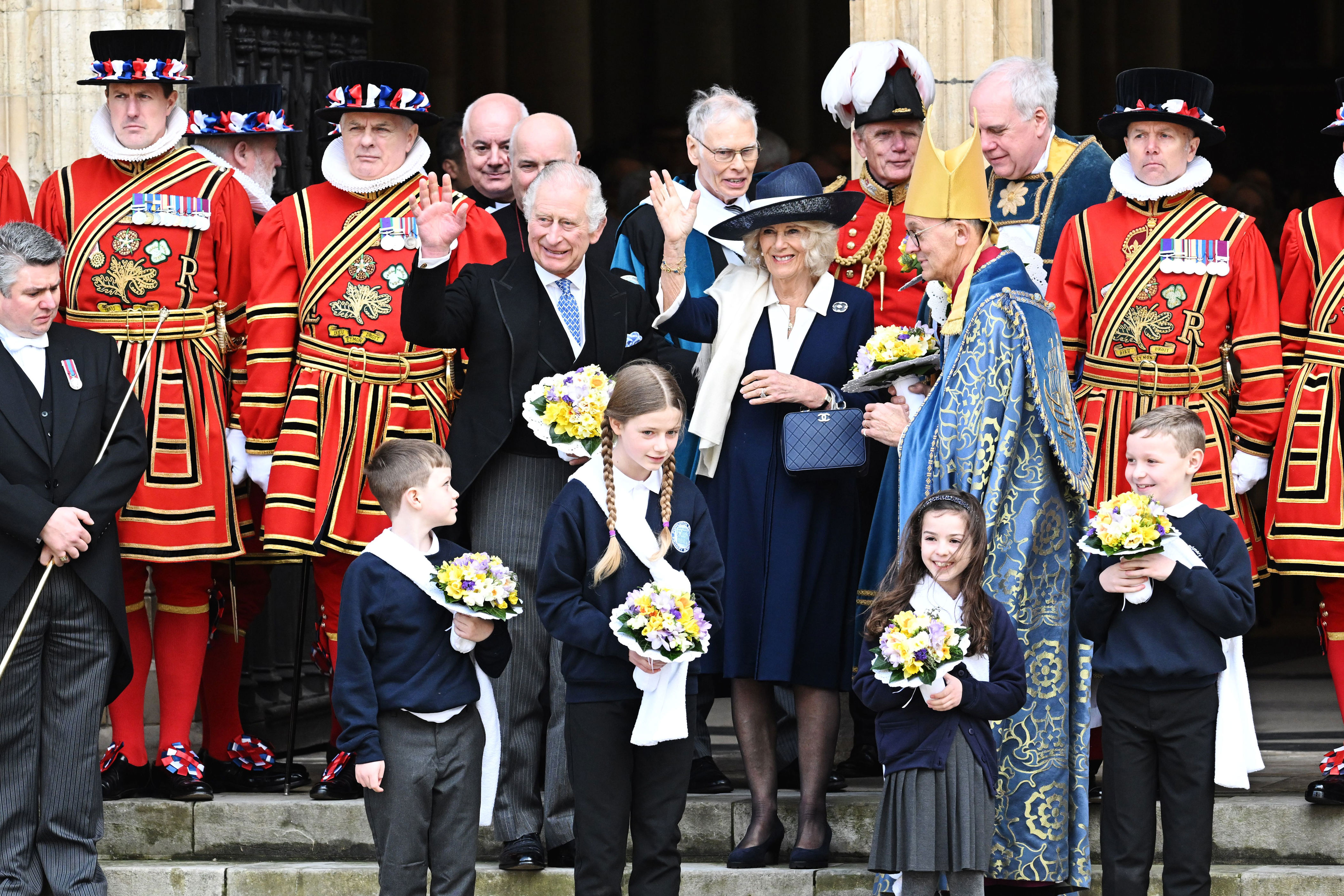 <p>King Charles III and Queen Consort Camilla attended the annual Royal Maundy Service at York Minster, the second largest Gothic cathedral in Northern Europe, in York, England, on April 6, 2023. Following a tradition going back hundreds of years, the monarch presented "Maundy money" to 74 men and 74 women in recognition of the service they have provided to their community. </p>