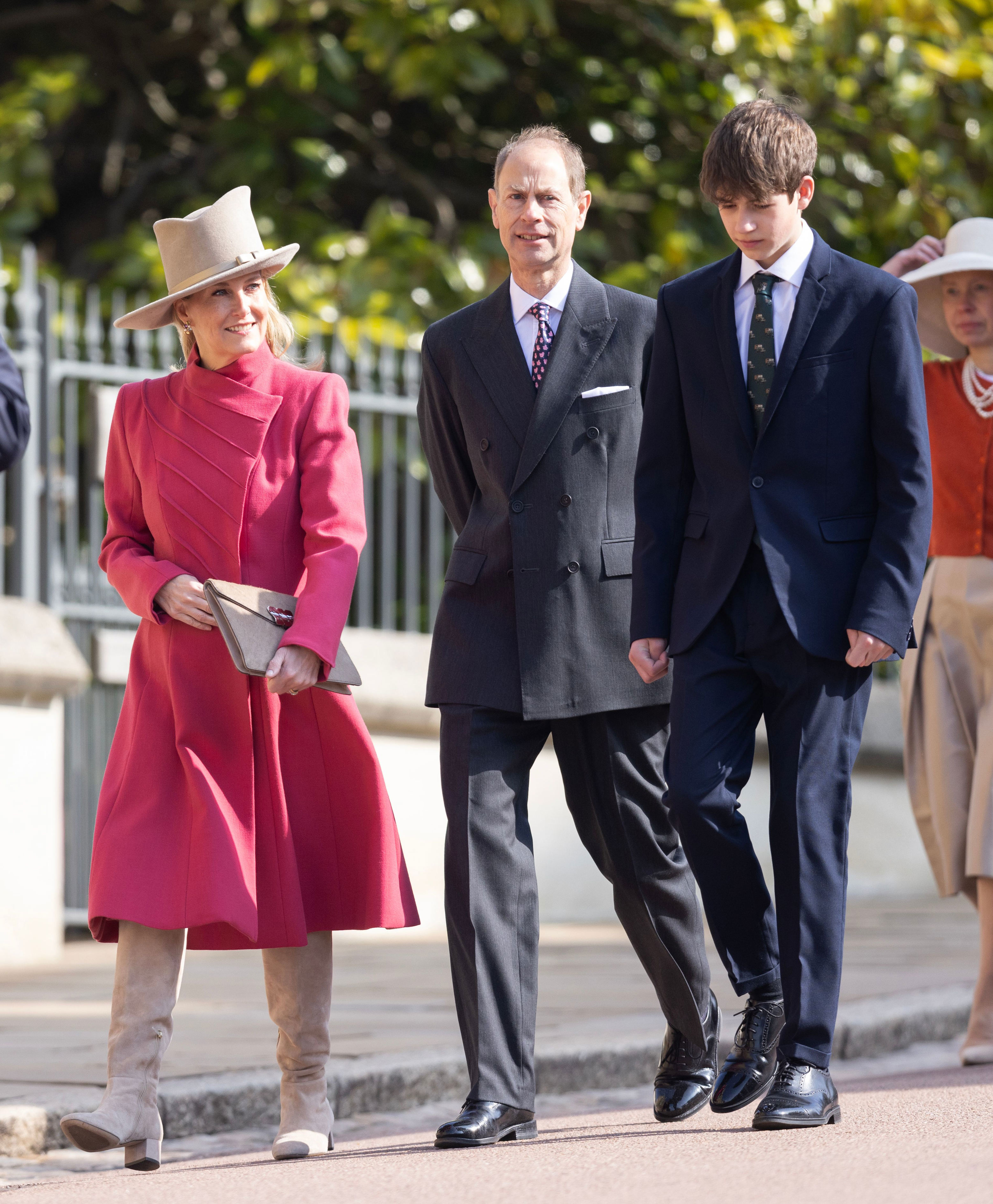 <p>Prince Edward, wife Sophie, Duchess of Edinburgh and their son, James, Earl of Wessex, walked together to the Easter Mattins Service at St. George's Chapel at Windsor Castle in England on April 9, 2023.</p>