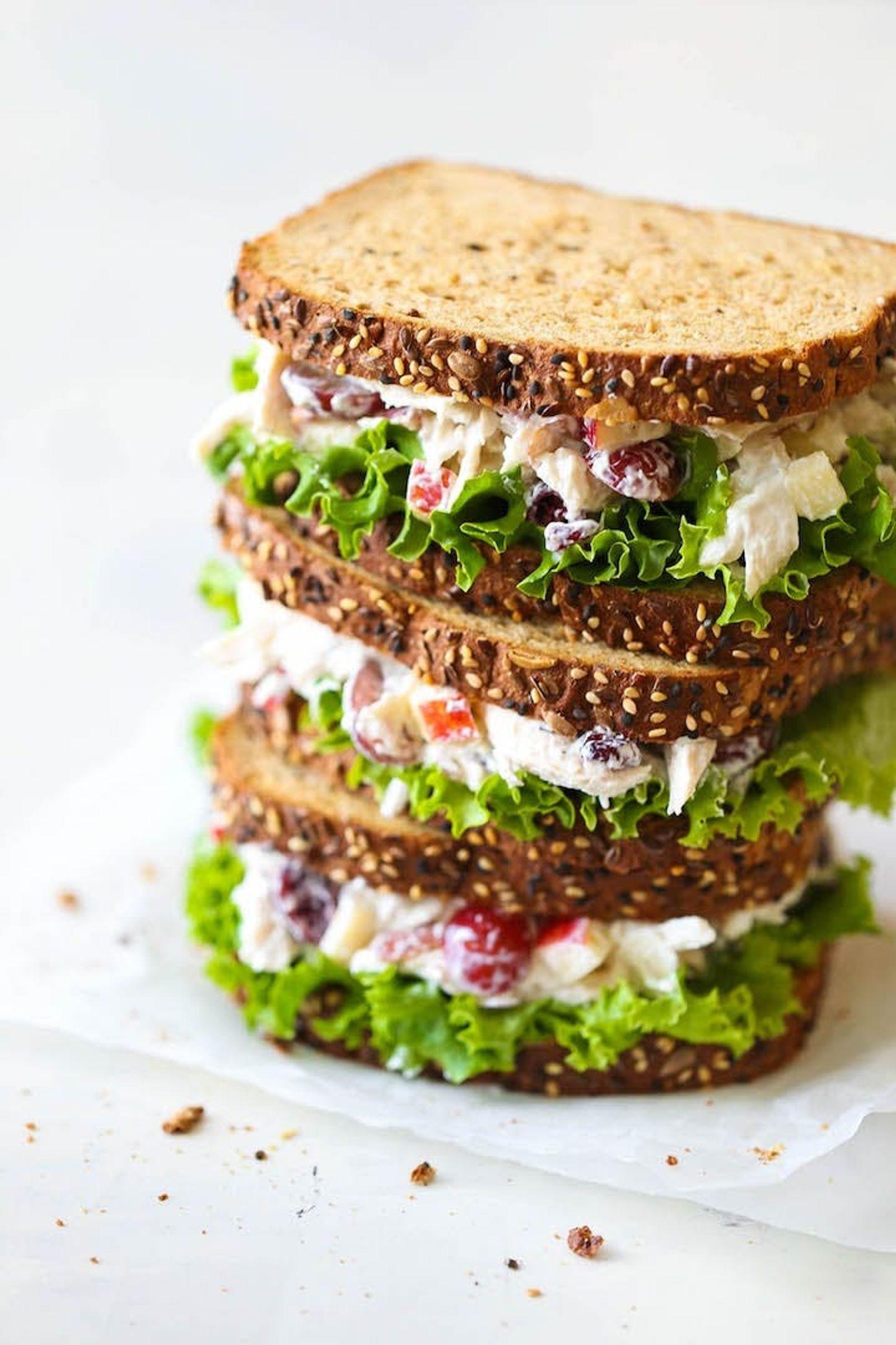 Juicy grapes, tart apples, and cranberries is comfort food between two slices. (via <strong><a href="http://damndelicious.net/2012/11/07/lightened-up-greek-yogurt-chicken-salad-sandwich/">Damn Delicious</a></strong>)
