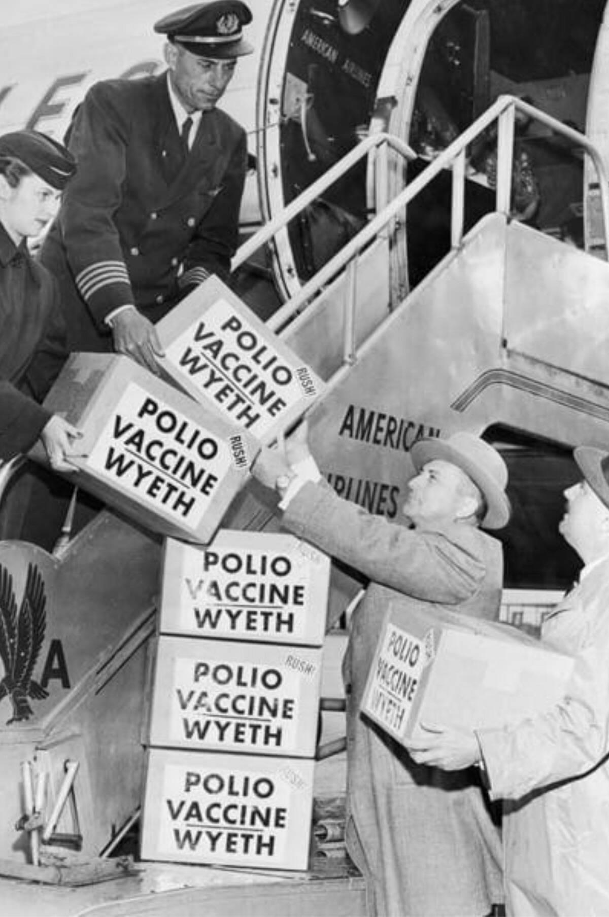 <p>After a year of trials, Dr. Jonas Salk finally found a polio vaccine that was effective. Just minutes after he shared the news, the vaccines were urgently onboarded to an American Airlines plane for distribution.</p> <p>Flight attendant Dora Kline, pictured here, helped with this effort in 1955, which became an important moment in history. Imagine being able to play a role in saving lives while doing your job. This also showed the airlines' faith in their flight attendants, entrusting them with important tasks.</p>