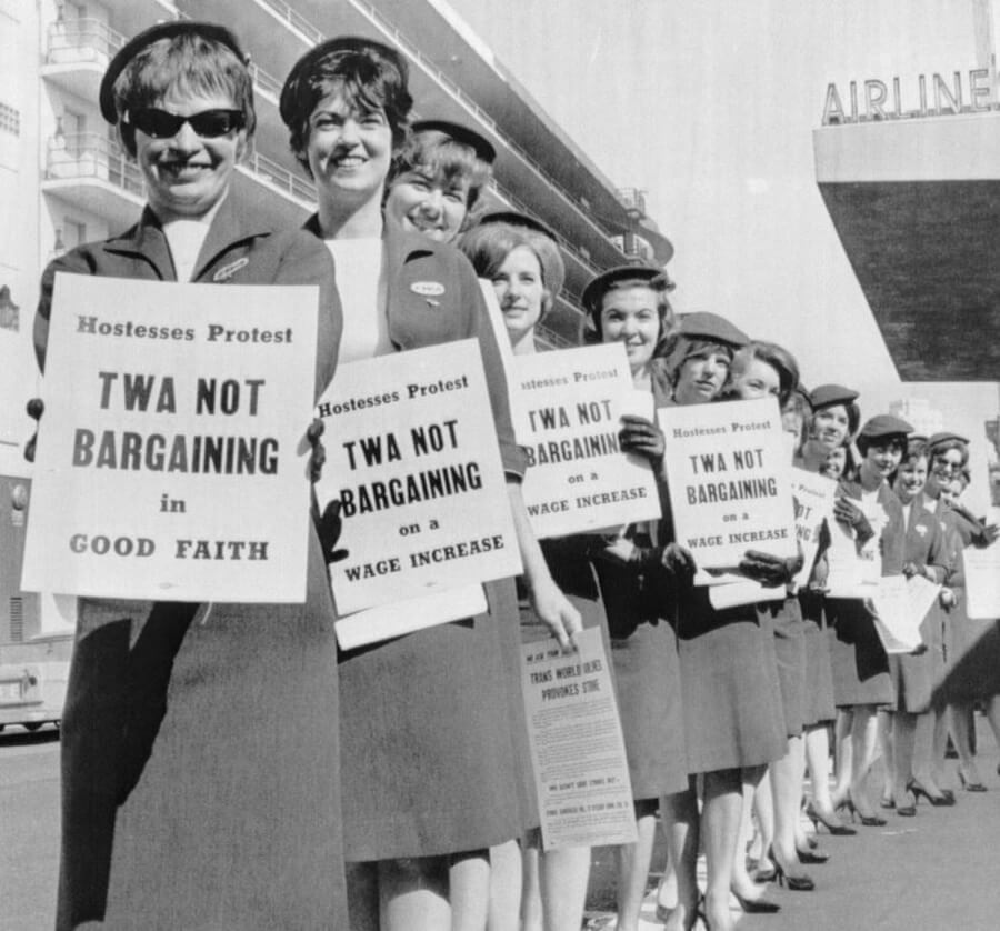 <p>It was clear that the flight attendants weren't treated very fairly. By 1965, those working for airlines were fed up with all of the rules, low pay, and lack of benefits. So they decided to form a union and protest to get what they wanted.</p> <p>Although the first union was formed in the 1940s, the women didn't have any leverage to make actual change until the 1964 Civil Rights Act that made discrimination illegal. It may have taken five years, but stewardesses finally were able to get the airlines to eliminate age and marital status requirements.</p>